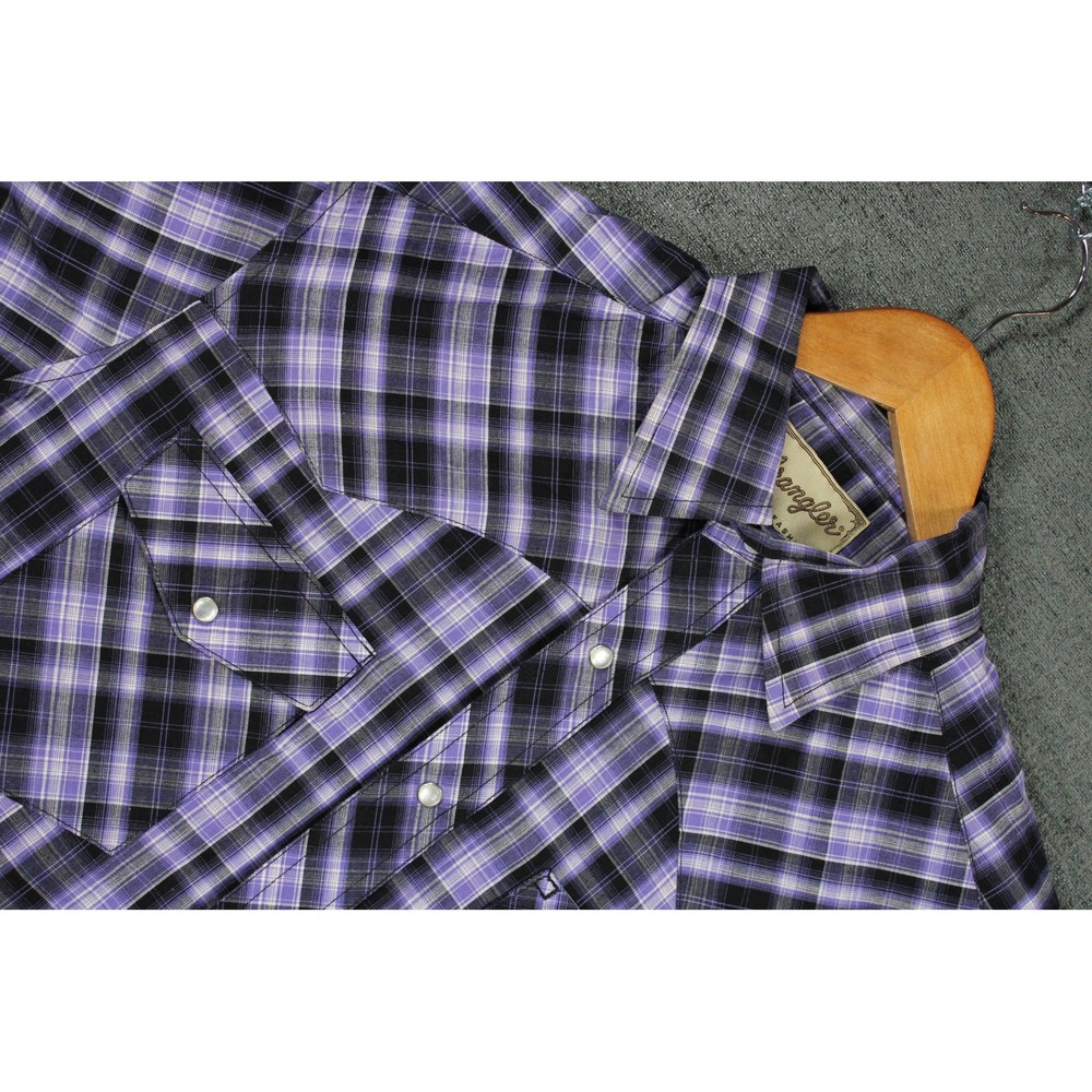 Wrangler Western Fashion Snap Shirt Mens Medium Purple Black Plaid WM180BP